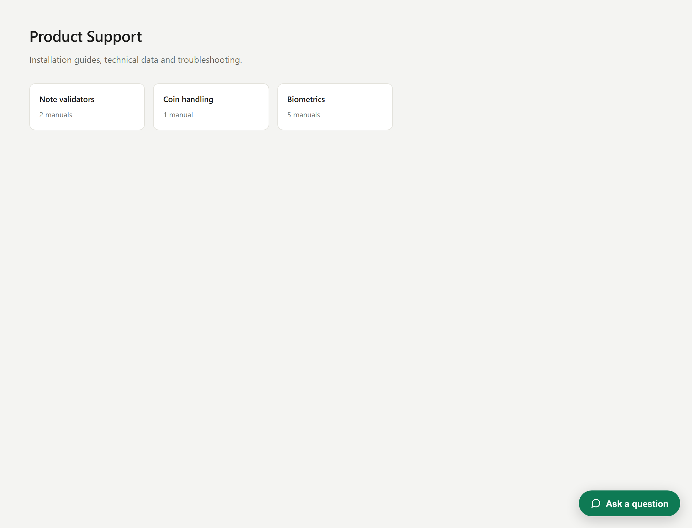 The GroundedOps support widget embedded on a product page, collapsed to its launcher button.